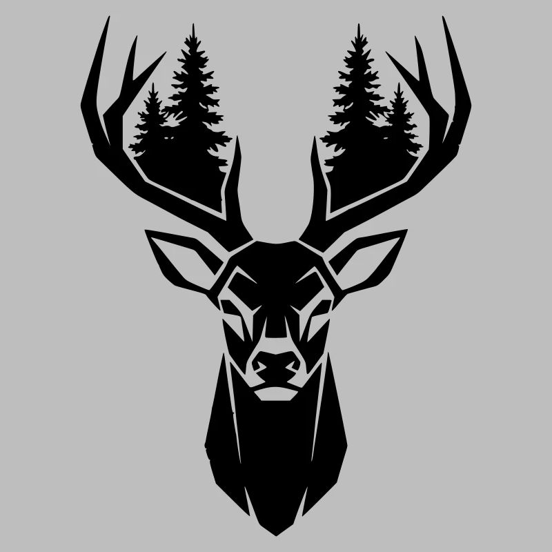 Deer Head Trees Forest Silhouette