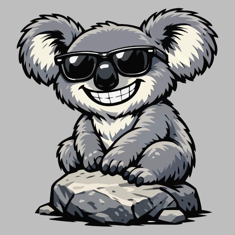 Cool koala on stone with sunglasses