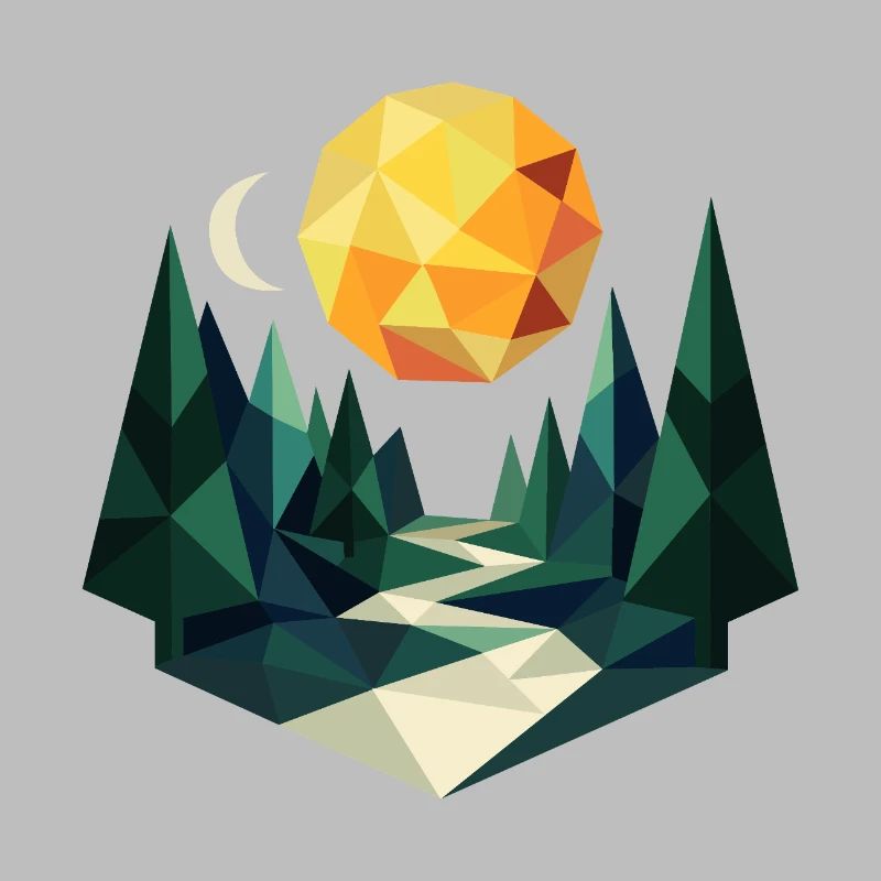 Nuit lunaire dans la forêt polygonale