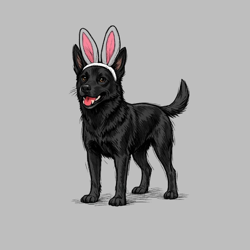Dark dog with rabbit ears