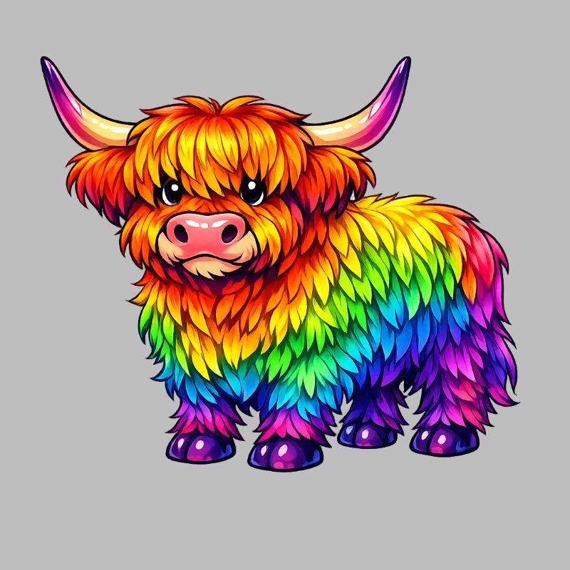 Lebendige Regenbogen-Highland-Kuh