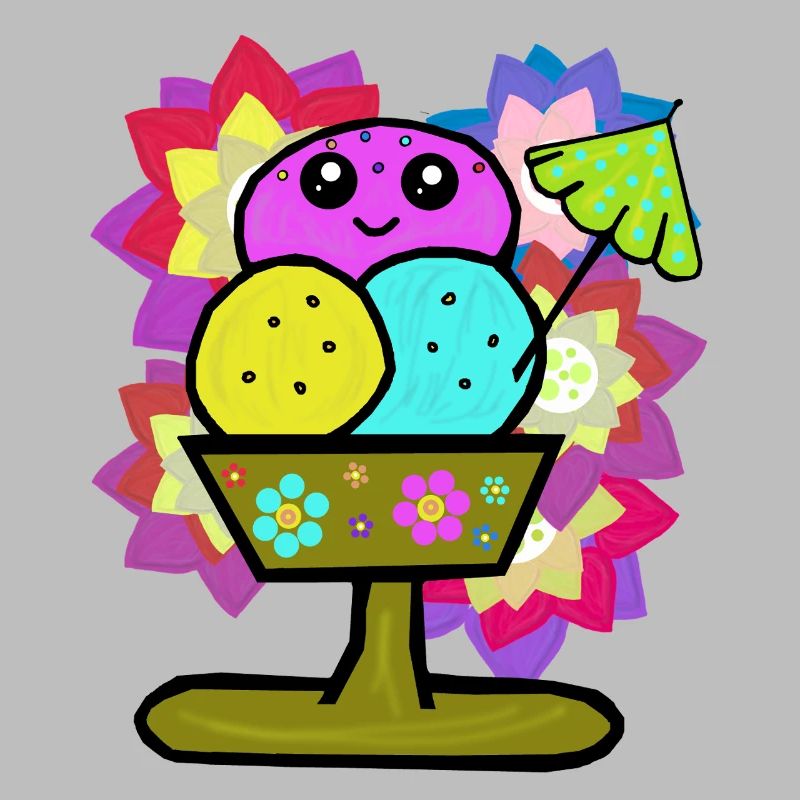 Retro Eis Eiskrem Eisbecher Vintage Blumen 