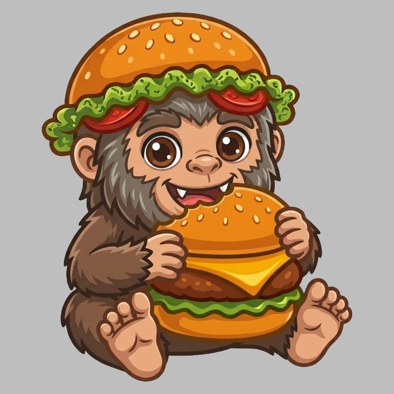 Mignon Sasquatch Bigfoot Cartoon Burger de restauration rapide