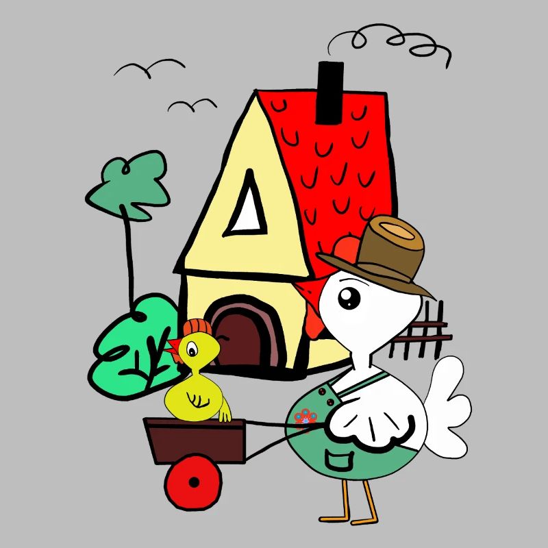 Un oiseau coloré devant la scène de la ferme A-house