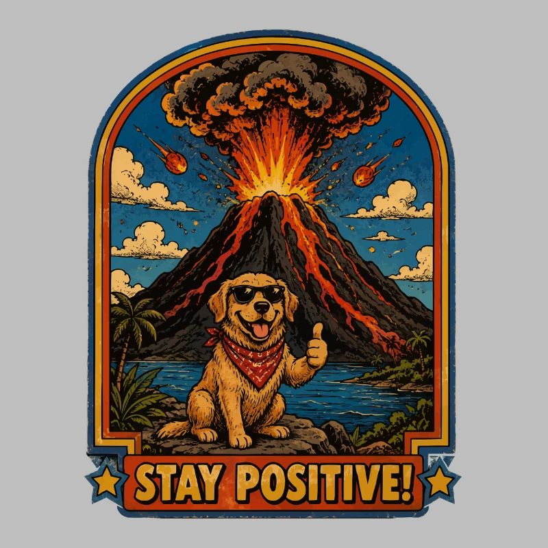Hund vor Vulkan – Bleib Positiv