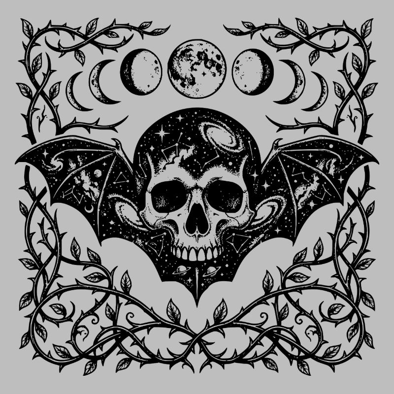 Gothic Bat Wings Design mit himmlischen Schädeln