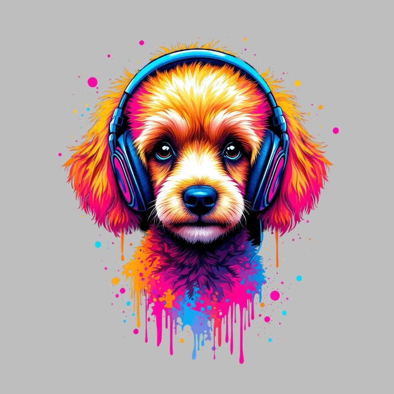 Chiot caniche avec un casque