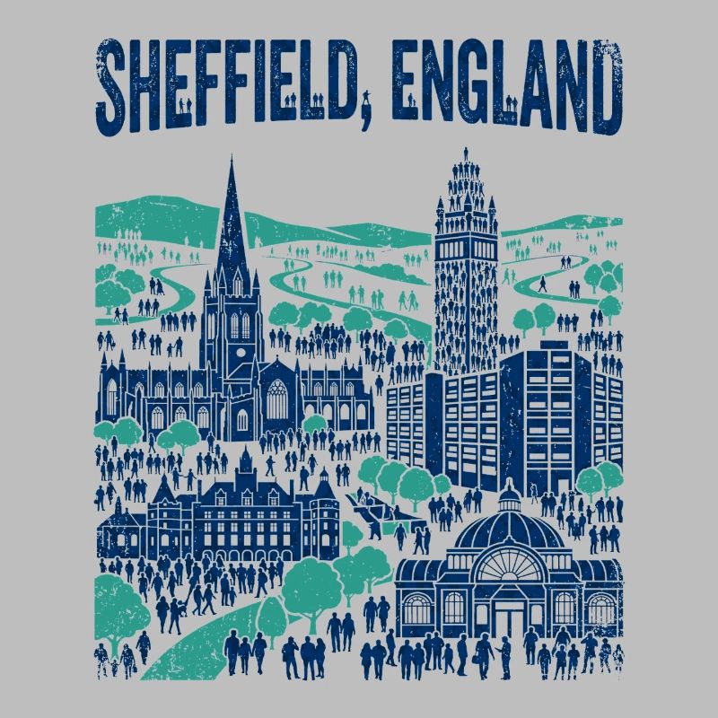 La silhouette de Sheffield, Angleterre, avec des monuments