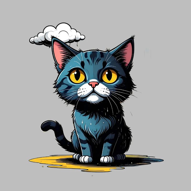 Katze unter einer Regenwolke
