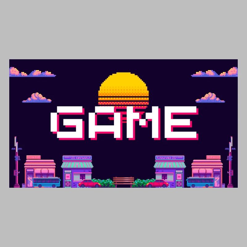 Retro Pixel Game Sunset Design