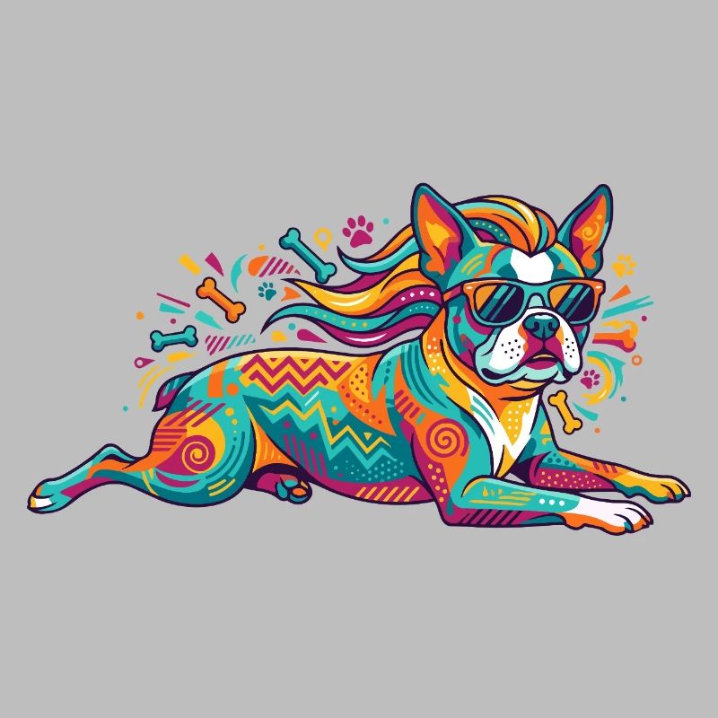 Mode bouledogue de chien avec lunettes de soleil explosion de couleurs