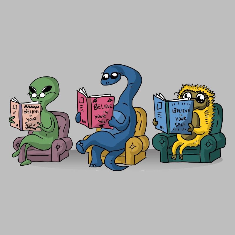 Funny Monsters Reading Self Help Books Bookworm