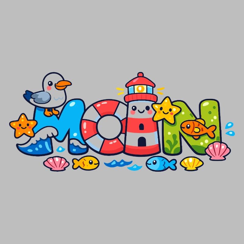 MOIN Möwe Leuchtturm Maritim Bunt