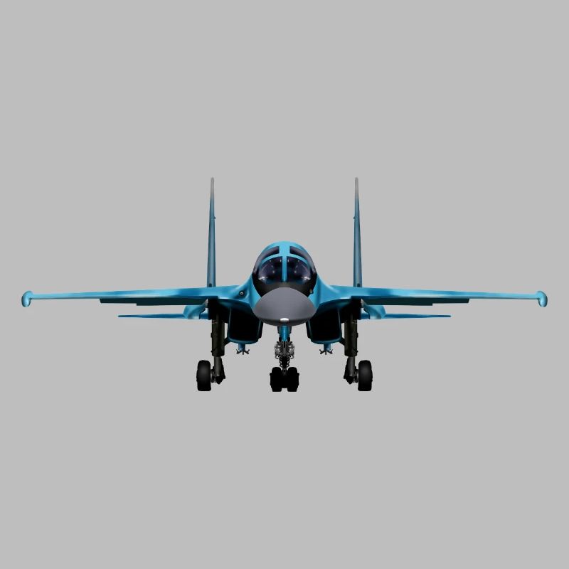 Blauer Kampfjet Frontansicht
