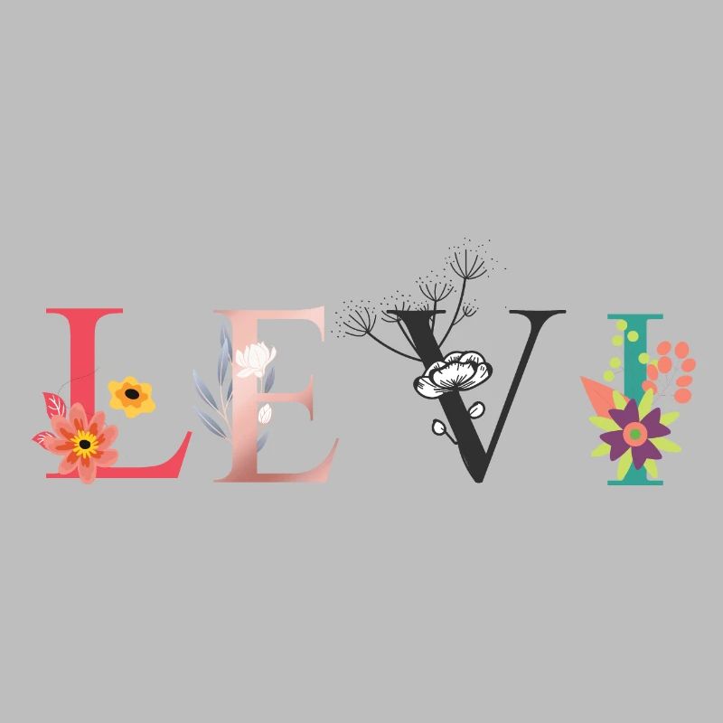 LEVI Name Art avec des fleurs brodées
