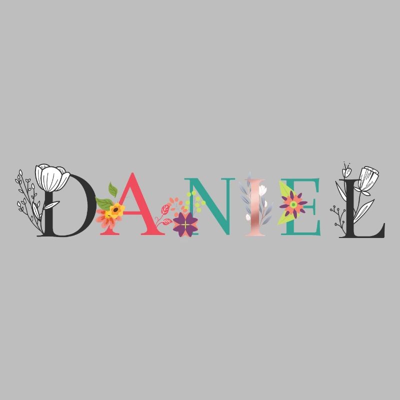 Art du nom DANIEL avec des fleurs brodées