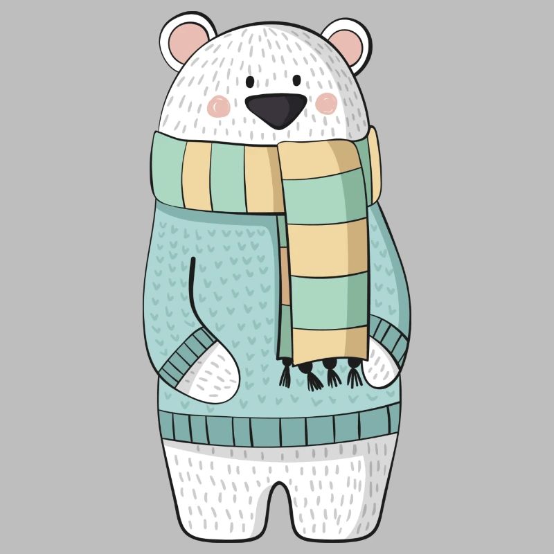 Eisbär mit Schal und Pullover