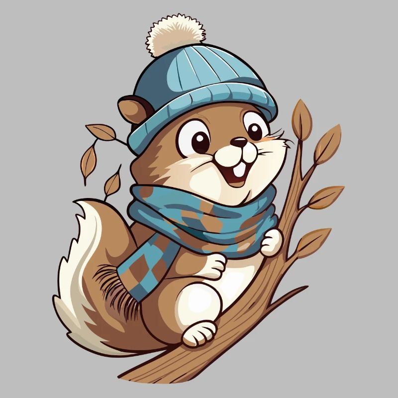 Écureuil mignon avec écharpe et chapeau à pompon.