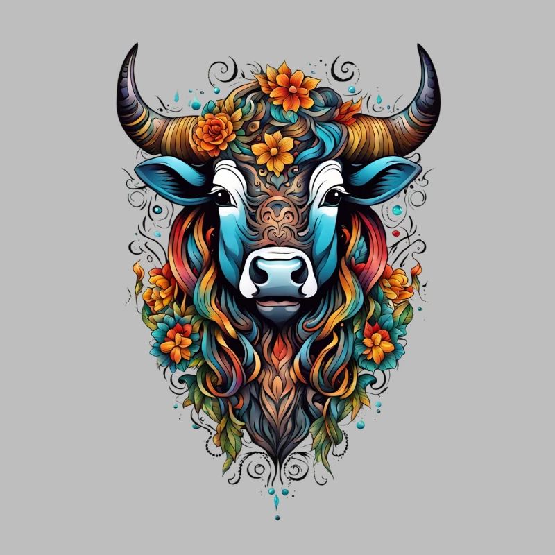 Bison couvert de fleurs dans un éclat de couleurs