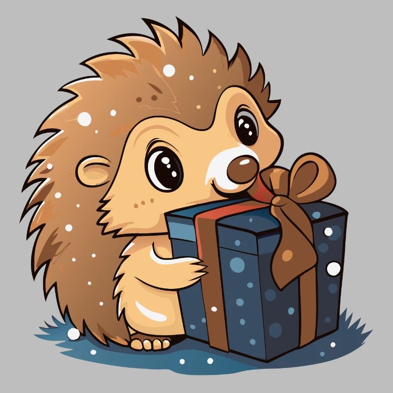 Cute hedgehog unwraps gift
