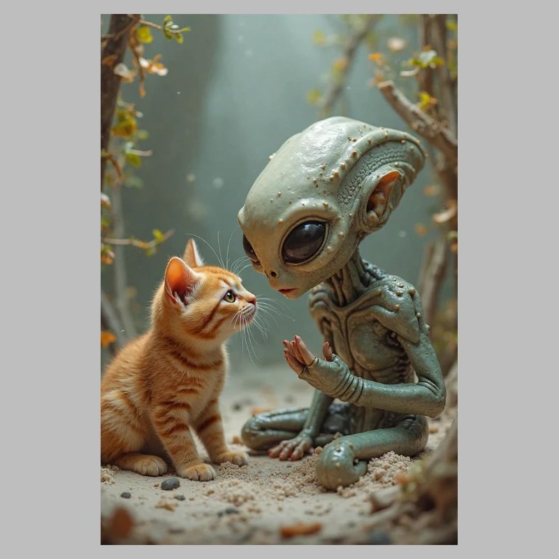 Créature extraterrestre avec chat compagnon