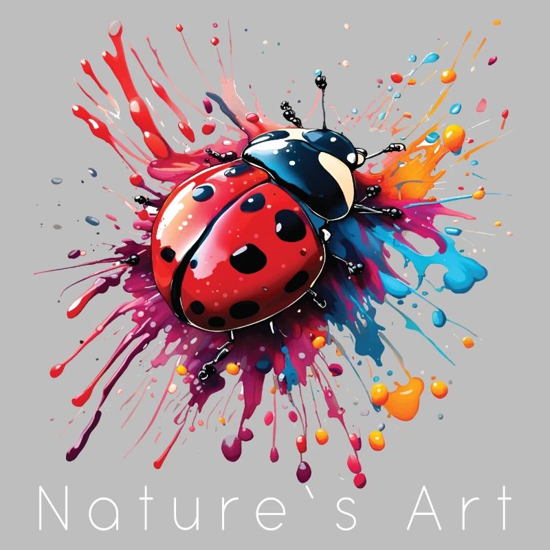 Buntes Marienkäfer-Design, Kunst der Natur, weißer Text