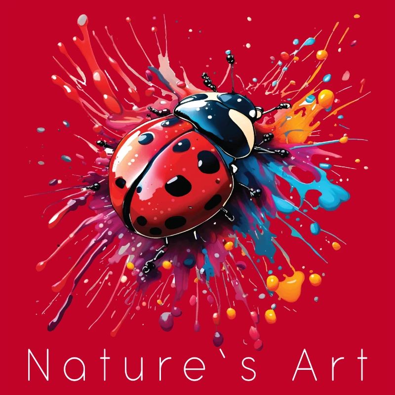 Conception de coccinelle colorée, art de la nature, texte blanc