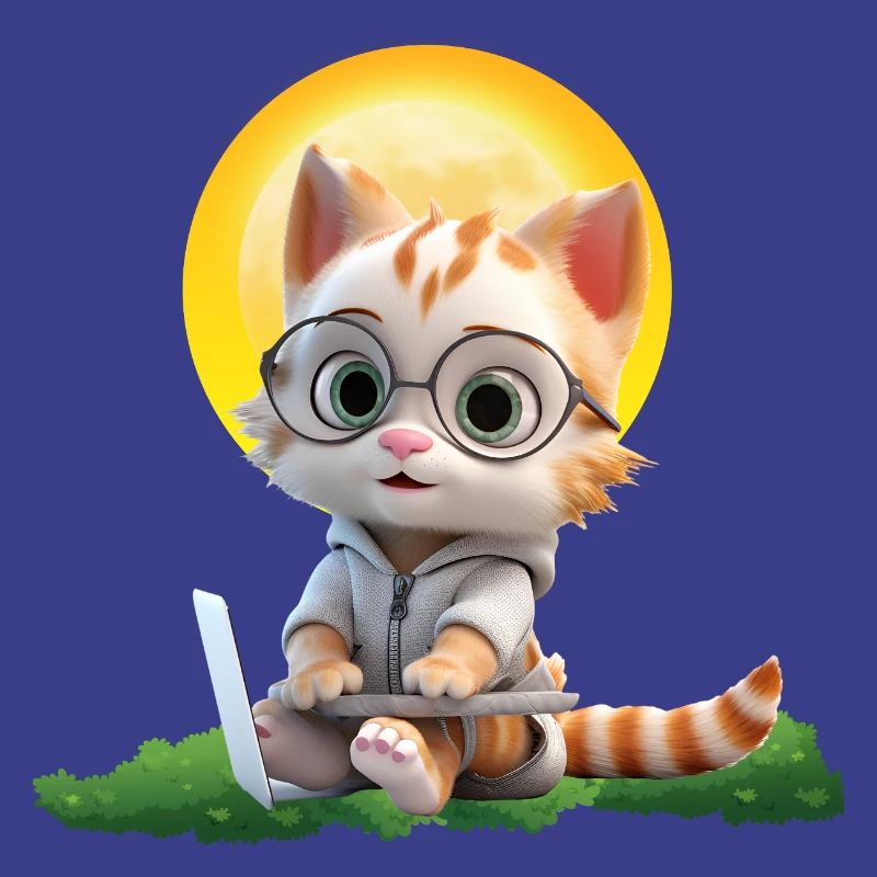 Smart Cat Sun Coder : Impression d’art pour ordinateur portable chaton