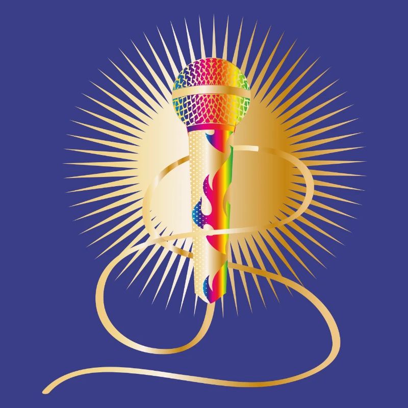 microphone doré avec éléments arc-en-ciel