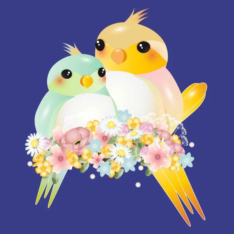 Deux canaris arrondis dans une splendeur de fleurs