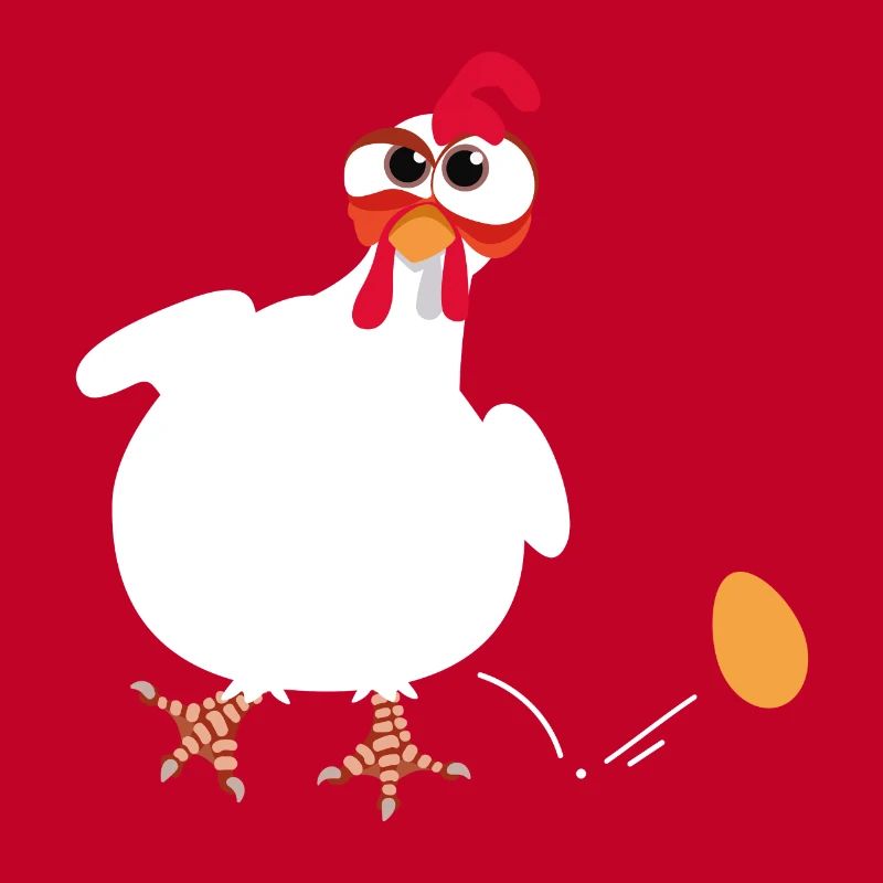 White hen lays an egg funny comic drawing