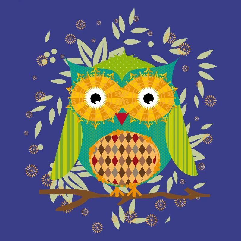 kunstvoll gestaltete Eule mit Patchwork-Muster