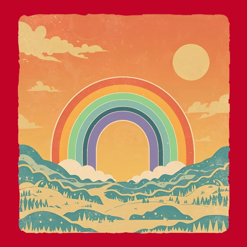 Retro Landschaft mit Regenbogen Vintage Look