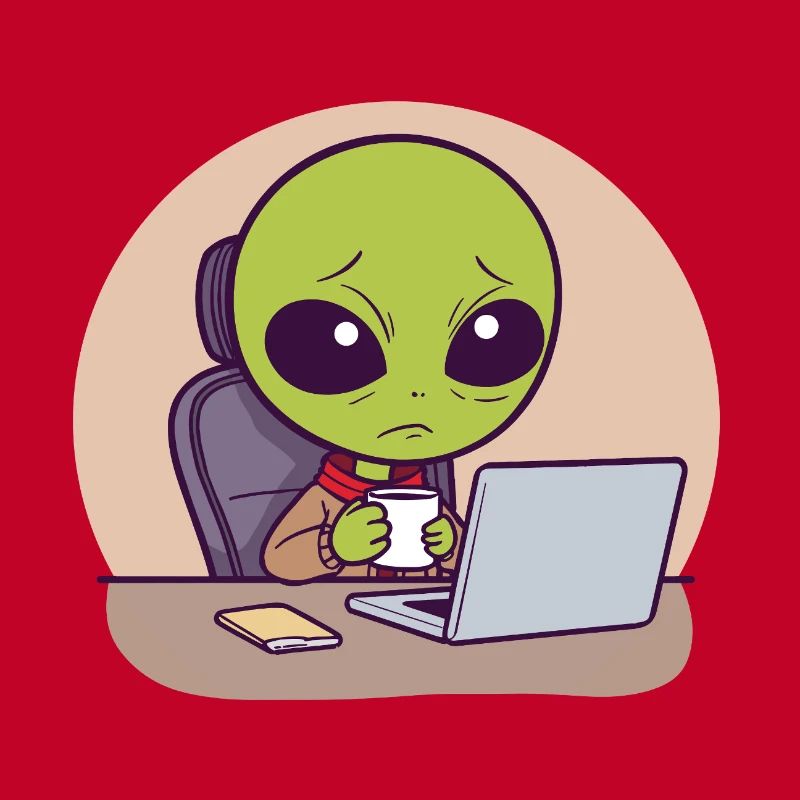 Extraterrestre stressé au bureau avec du café