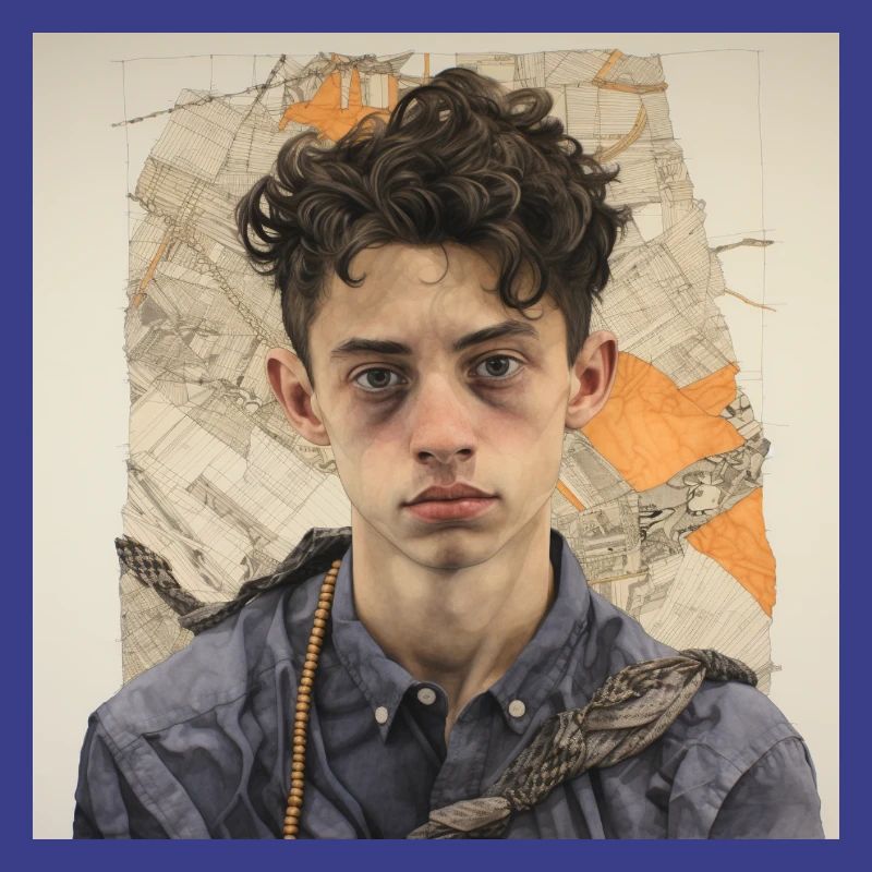 Disheveled hair portrait in patchwork