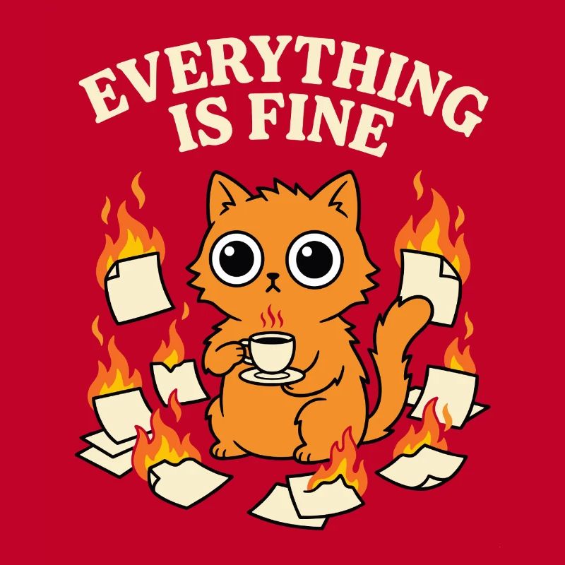 Everything Is Fine Kaffee Katze Chaos Lustig