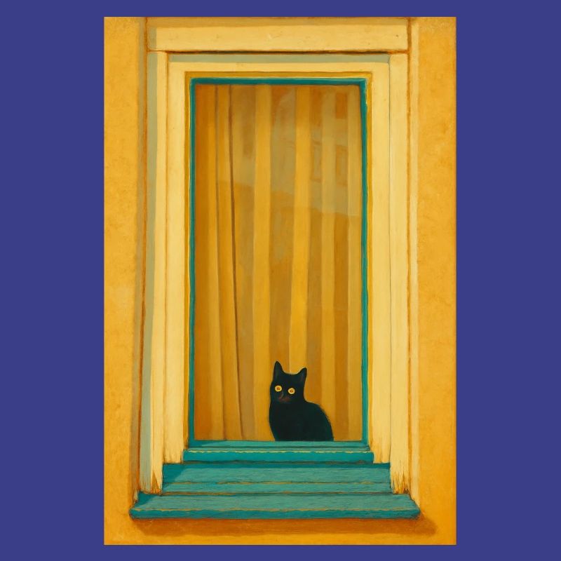 Cat in Turquoise Window Frame