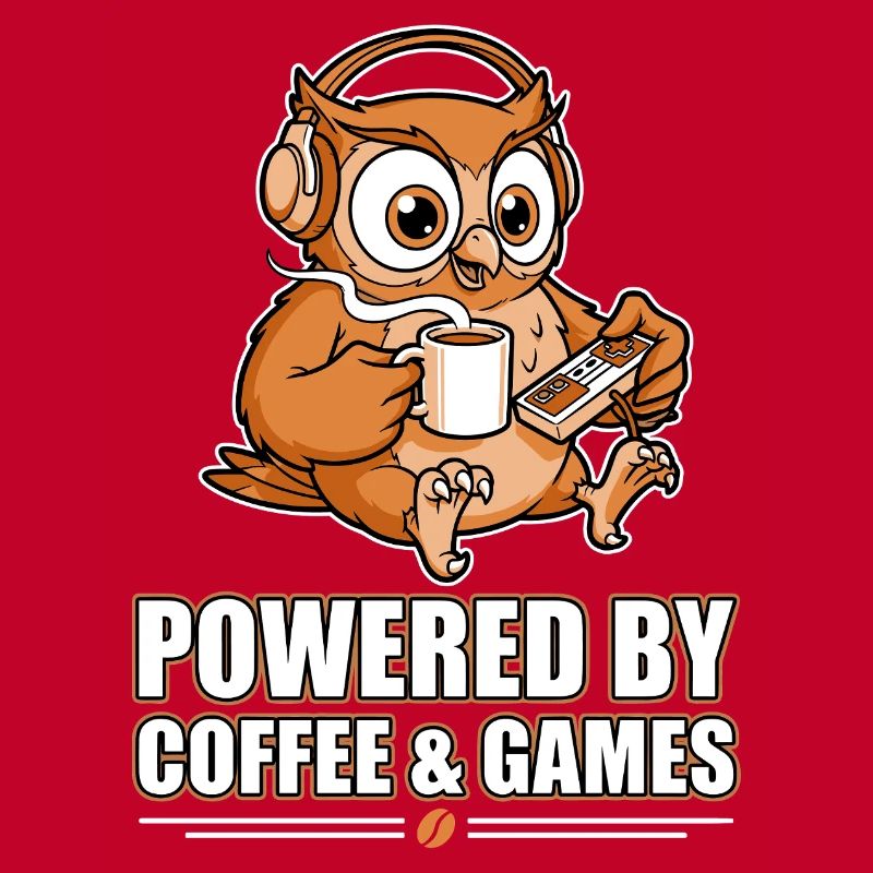 Eule mit Kaffee und Games