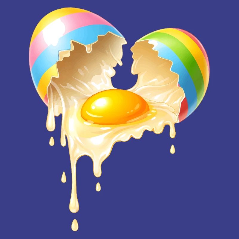 Broken Easter egg with flowing egg yolk