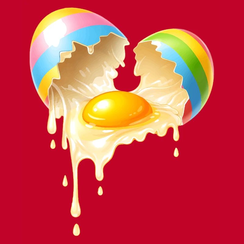 Broken Easter egg with flowing egg yolk