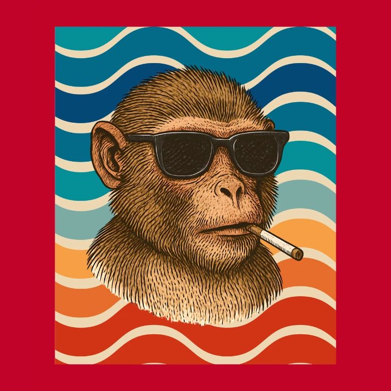 Sunglasses monkey in retro wave pattern