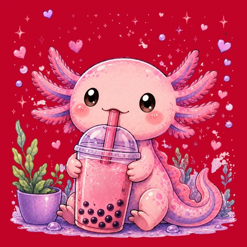Pink Axolot mit Bubble Tea