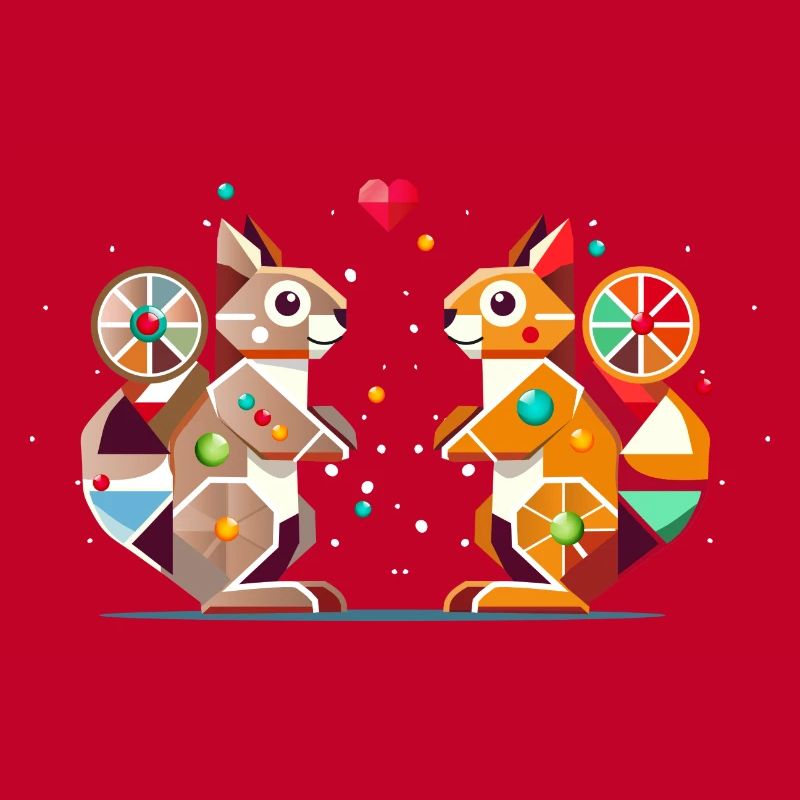 zwei Eichhörnchen mit Herz-farbenfroher Hingucker