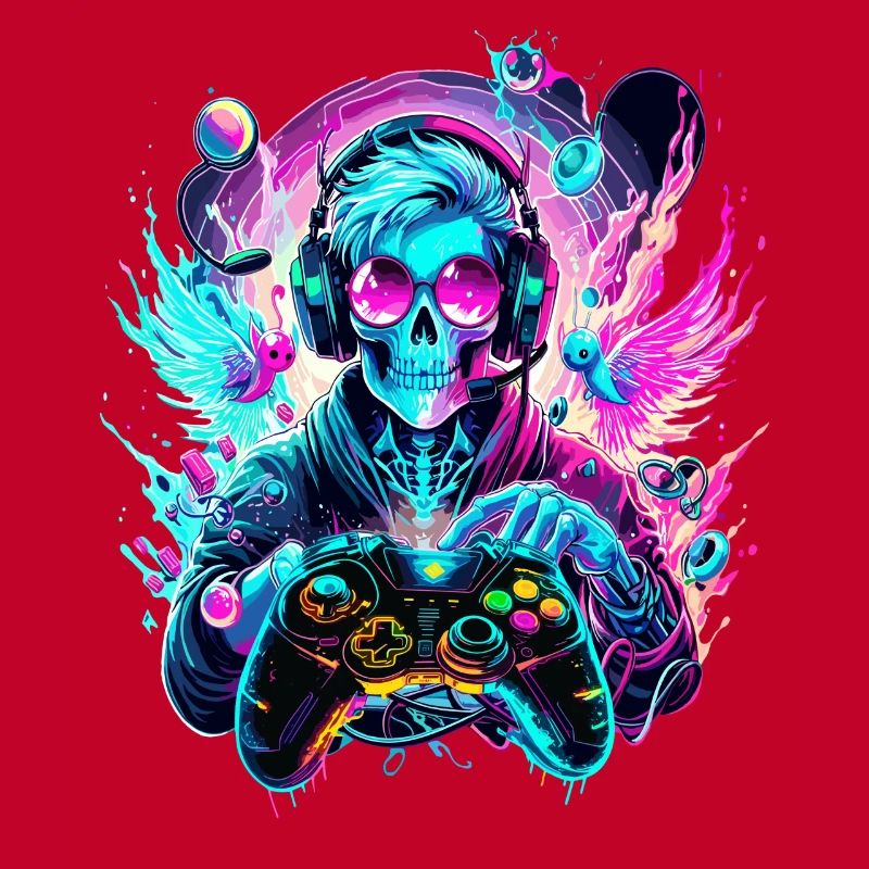 Synthwave Skull Gaming Controller Art