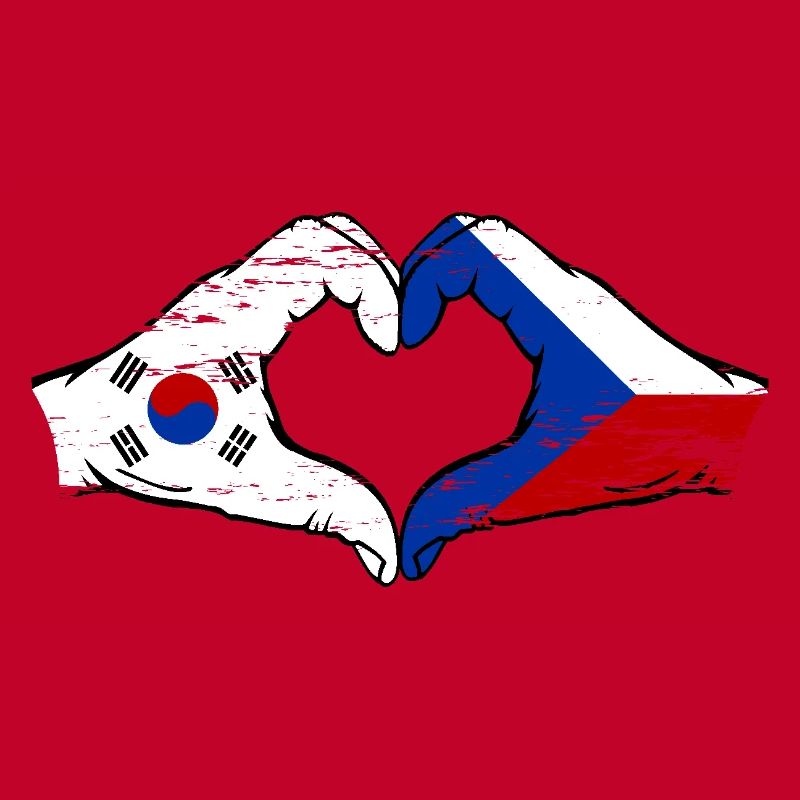 Corée du Sud République tchèque drapeau mains coeur forme utilisé