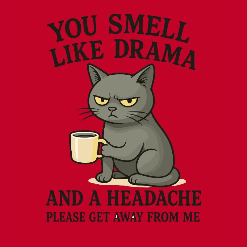 Grimmige Katze mit Kaffee Spruch