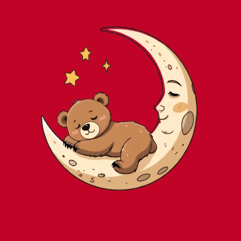 Sleeping Bear on Crescent Moon Illustration