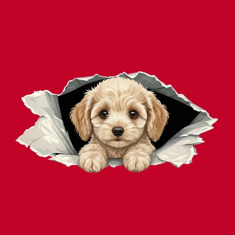 Cute Peeking Cockapoo Goldendoodle Ripped Paper