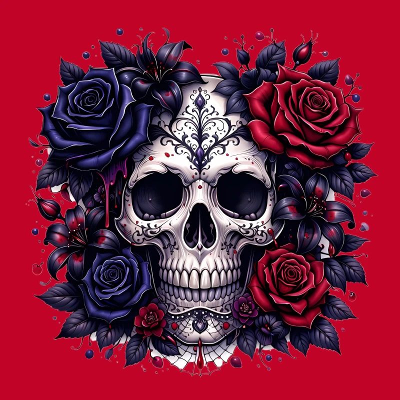 Gothic Totenkopf mit Rosen