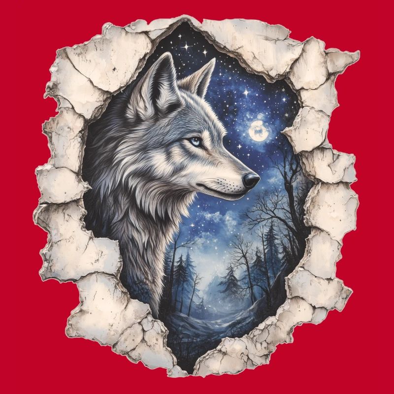 Wolf with starry sky